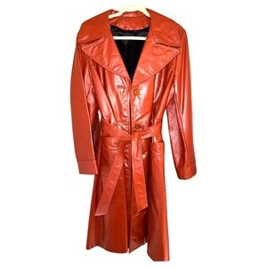 1970s Rust Red Leather Duster Jacket Vintage Size 20 New Old Stock Boho Retro‎